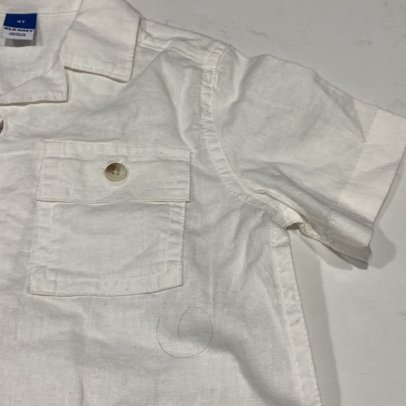 White Shirt Old Navy Cuban style Button Up Short Sleeve Collar Linen Blend 4T - Picture 2 of 9